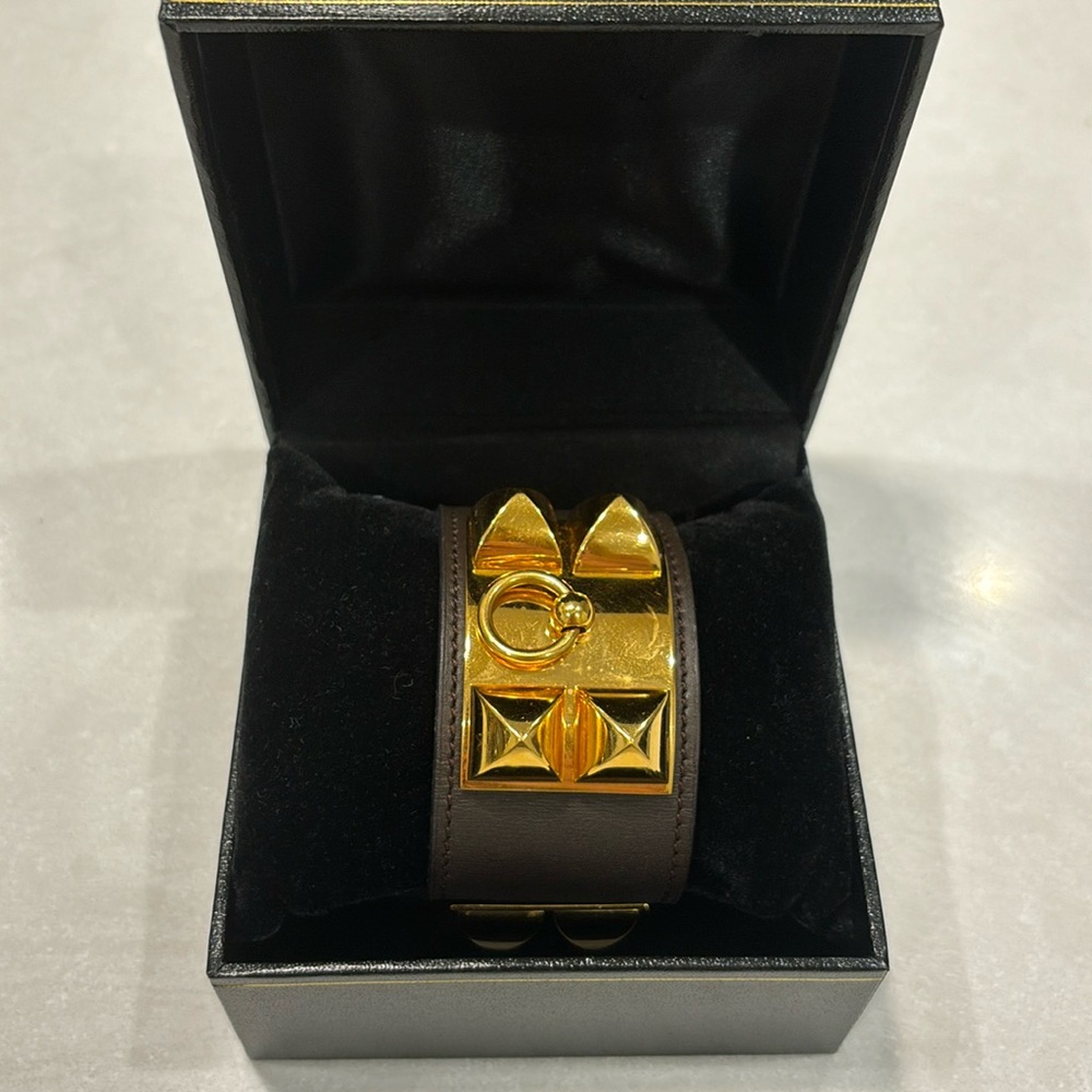 Hermes Collier De Chien Cuff Bracelet. Dark Brown